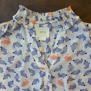 Women’s Maeve Bunnies Cap Sleeve Blouse Size 0 (Small) White And Blue